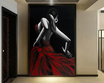 Tango Yapan Kırmızı Elbiseli Kadın Duvar Kağıdı Modeli