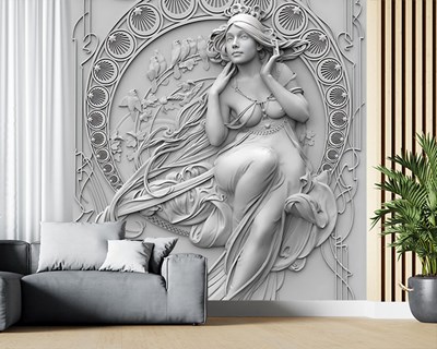 Motifler ve Kadın Heykeli 3D Duvar Kağıdı Modeli