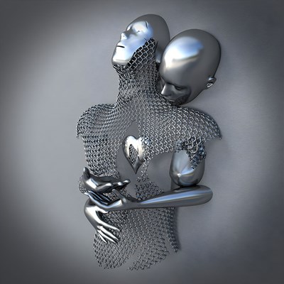 Kadın ve Erkek Gümüş Metal Duvar Heykeli 3D Duvar Kağıdı Modeli