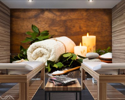 Doğal Sabun, Mumlar ve Şifalı Otlar Resimli 3D Spa Merkezi Duvar Kağıdı Modeli